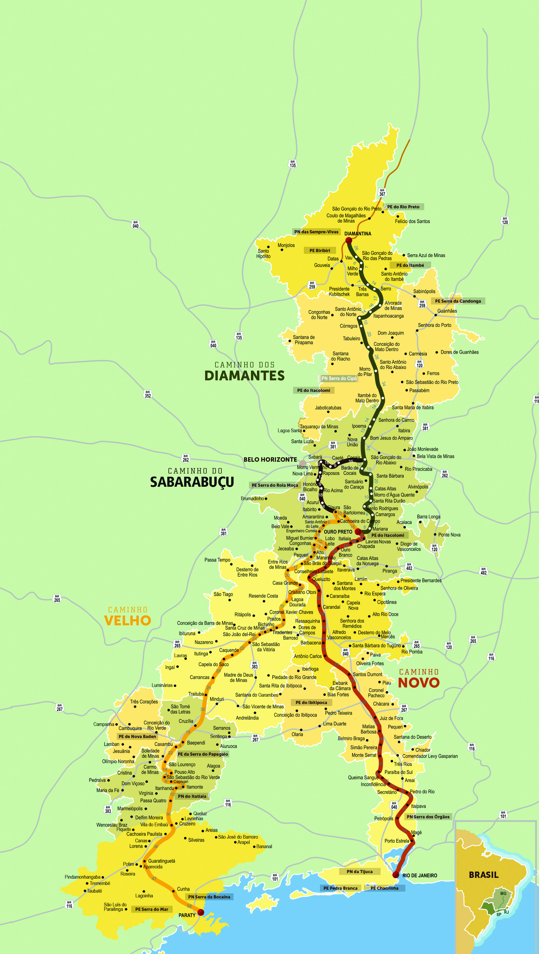 mapa da estrada real brasil minas rio