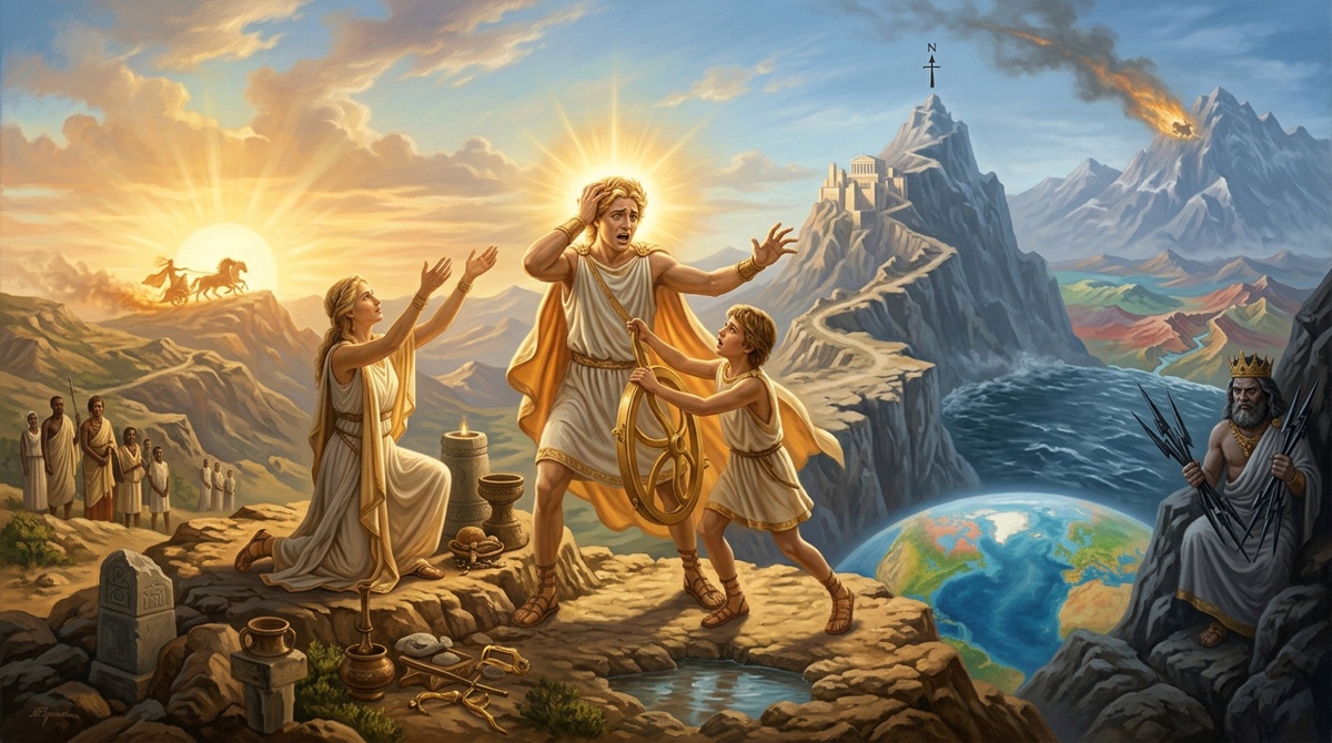 Faetonte exigiu a permissão para guiar por um único dia a carruagem flamejante do sol conduz a luz sobre a terra pai arrependeu Apolo