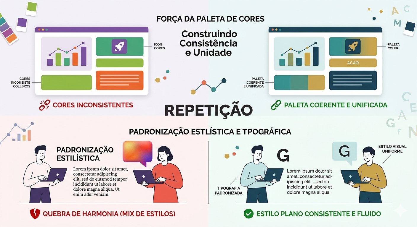 Construindo Consistência e Unidade com repetição no design gráfico