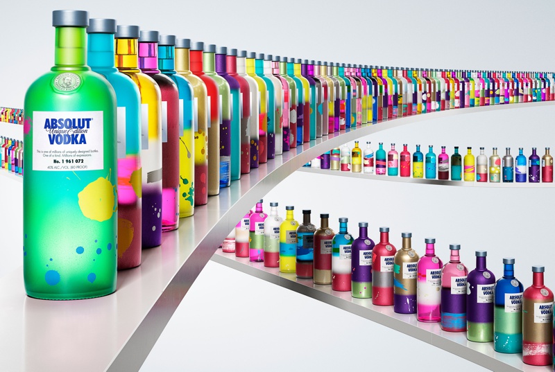 absolut vodka unique garrafa cores rotulo packaging