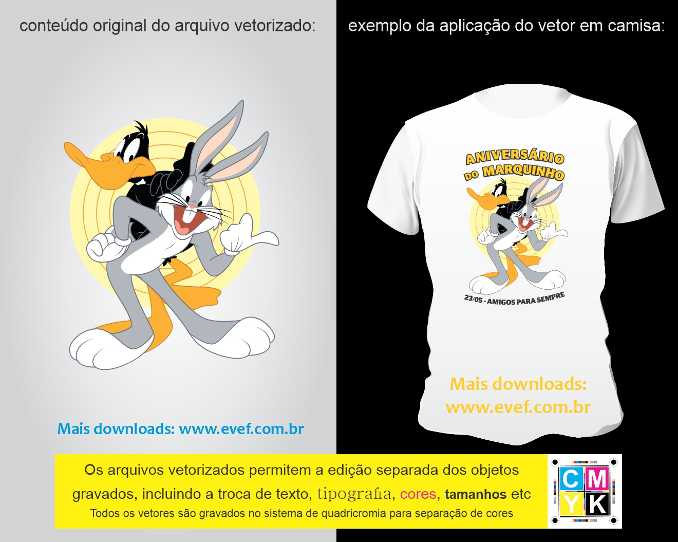 vetor estampa camisa aniversario looney tunes pernalonga
