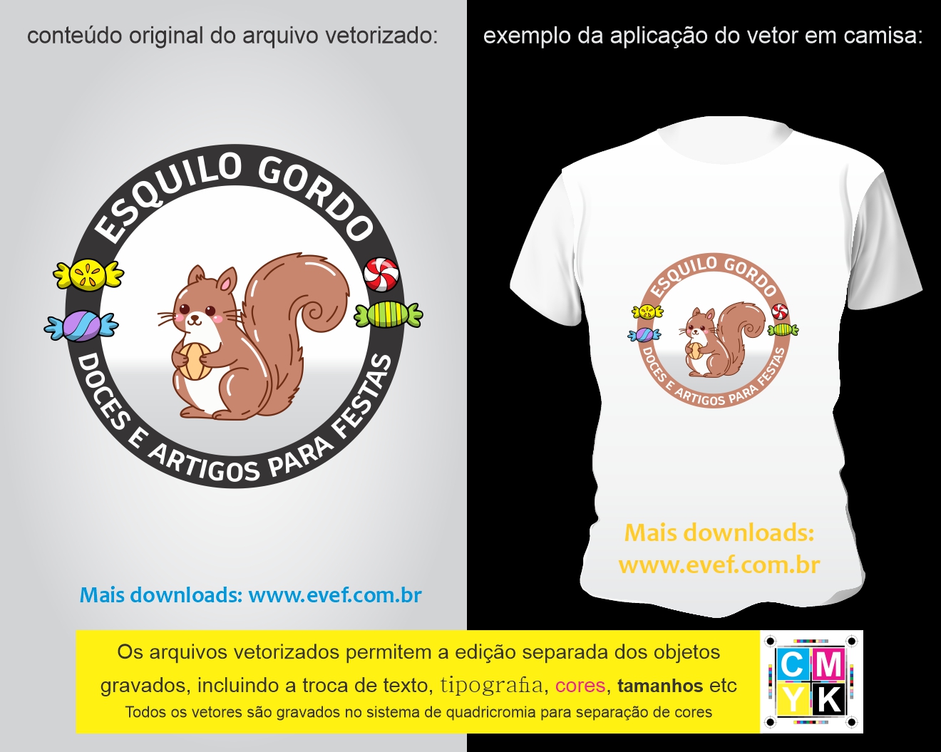 vetor estampa camisa loja doces e festas esquilo gordo